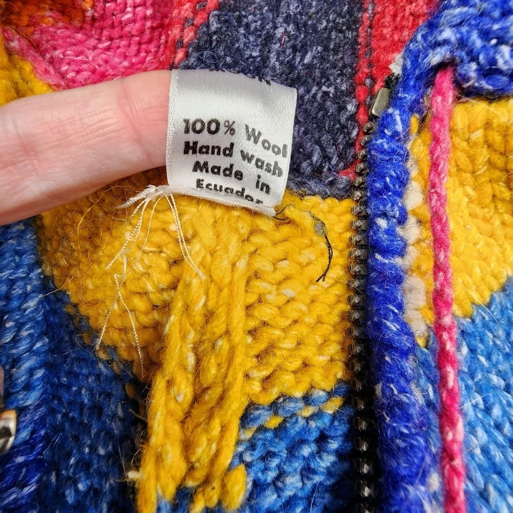 West Of The Moon Kids 100% Wool Colorful Full Zip Hooded Poncho Shawl - Picture 6 of 8